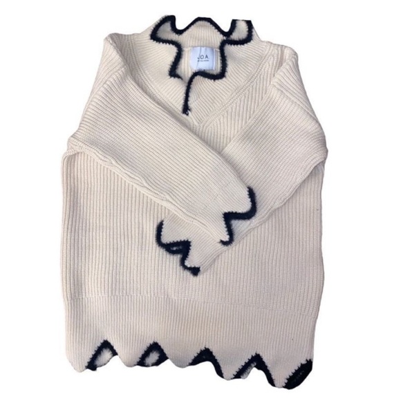 J.O.A Scalloped Edge Knit Cropped 2 Tone 3/4” Sleeve Sweater Top Size Small NEW - Picture 4 of 7